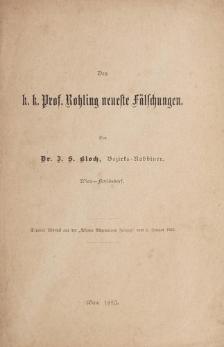 Cover for Des k.k. prof. Rohling neueste Fälschungen.