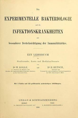 Cover for Die experimentelle Bakteriologie und die Infektionskrankheiten