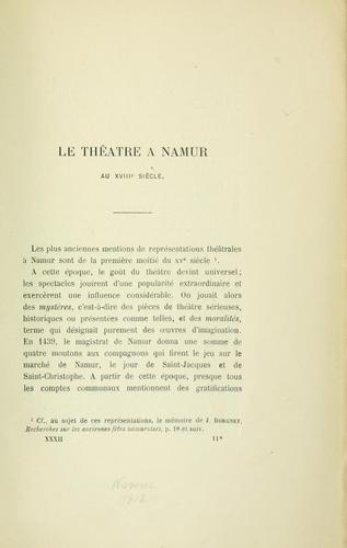 Cover for Le théâtrè a Namur au 18e sìecle.