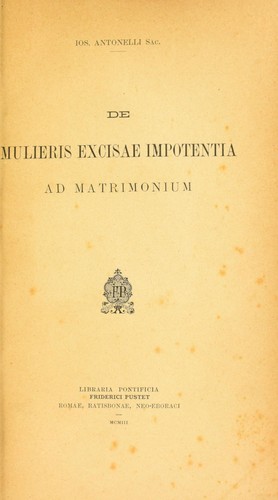 Cover for De mulieris excisae impotentia ad matrimonium