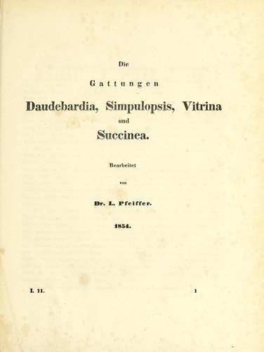 Cover for Die Gattungen Daudebardia, Simpulopsis, Vitrina und Succinea