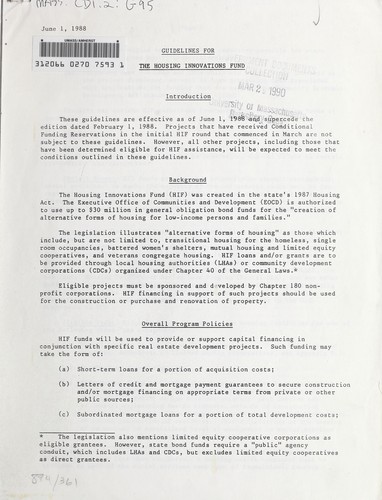 Cover for Guidelines for the Housing Innovations Fund