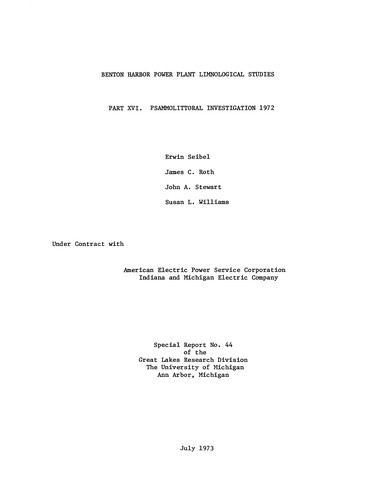 Cover for Psammolittoral investigation 1972