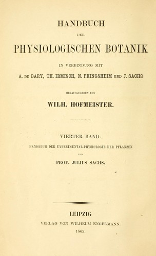 Cover for Handbuch der Experimental-Physiologie der Pflanzen