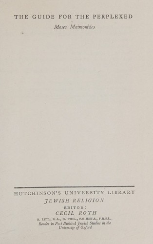 Cover for The guide for the perplexed (Hutchinson's University Library: Jewish religion)