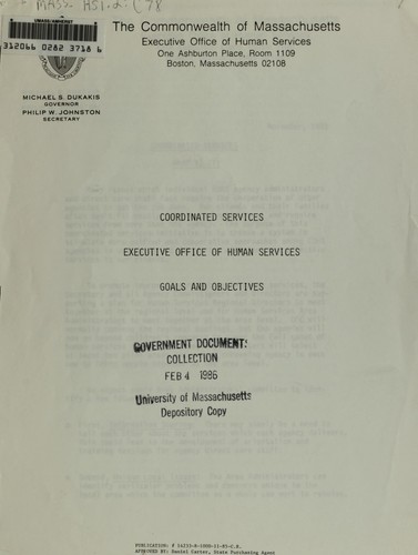 Cover for Coordinated services, Executive Office of Human Services goals and objectives