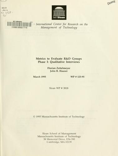 Cover for Metrics to evaluate R&D groups.