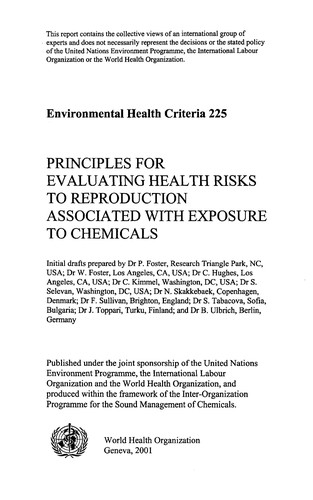Cover for Principles for evaluating health risks to reproduction associated with exposure to chemicals