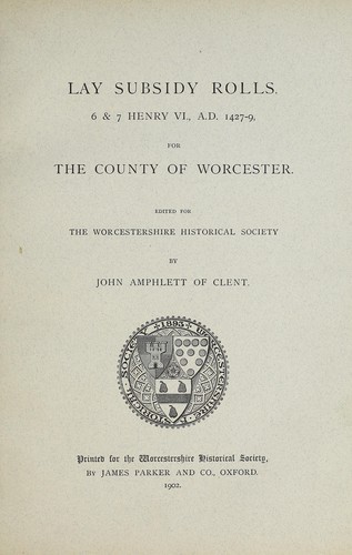 Cover for Lay subsidy rolls 6 & 7 Henry VI, A.D. 1427-9, for the County of Worcester