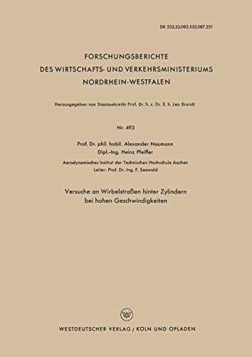 Cover for Versuche an Wirbelstraßen hinter Zylindern bei hohen Geschwindigkeiten