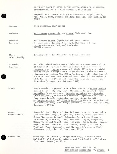 Cover for Pests not known to occur in the United States or of limited distribution