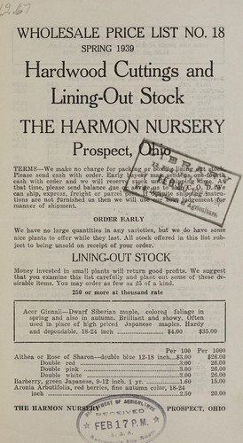 Cover for Wholesale price list No. 18, spring 1939