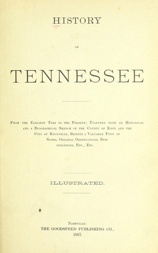 Cover for History of Tennessee ...