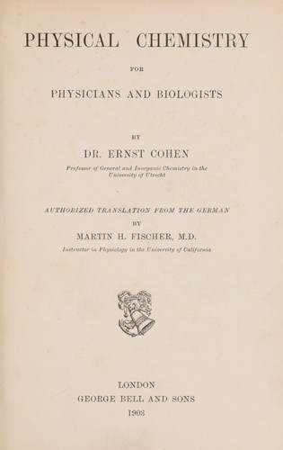 Cover for Physical chemistry for physicians and biologists