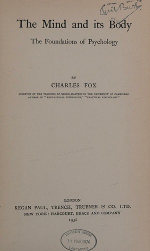 Cover for The mind and its body