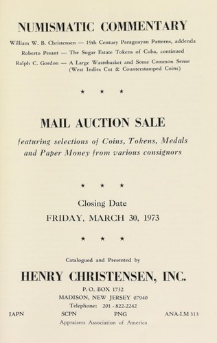 Cover for Numismatic commentary and mail auction sale