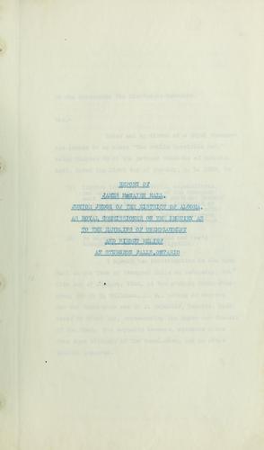 Cover for Report of James McNairn Hall, junior judge of the District of Algoma, as Royal Commissioner on the Enquiry as to the Handling of Unemployment and Direct Relief at Sturgeon Falls, Ontario