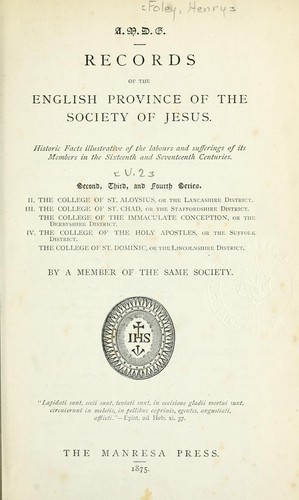Cover for Records of the English Province of the Society of Jesus