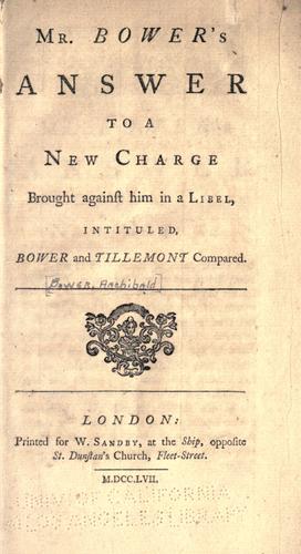 Cover for Mr. Bower's answer to a new charge brought against him in a libel