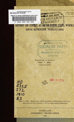 Cover for Report on strike at Bethlehem steel works, South Bethlehem, Pennsylvania