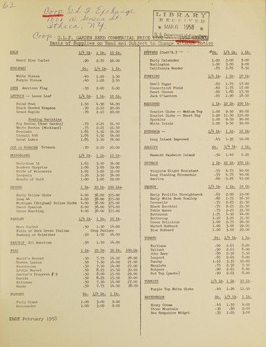 Cover for G.L.F. garden seed commercial price list - 1958 season