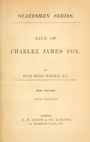 Cover for Life of Charles James Fox.