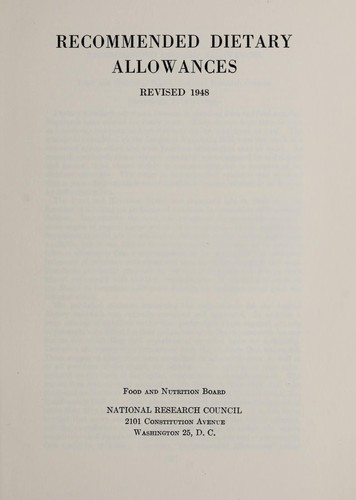 Cover for Recommended dietary allowances