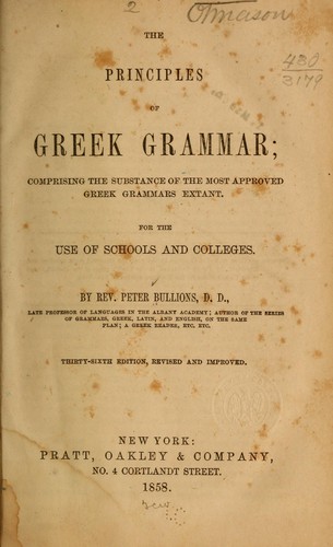 Cover for The principles of Greek grammar