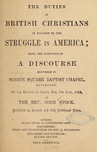 Cover for The duties of British Christians in relation to the struggle in America