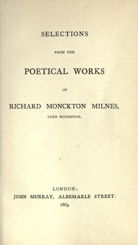 Cover for Selections from the poetical works of Richard Monckton Milnes, lord Houghton.