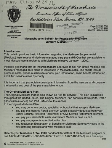 Cover for Massachusetts bulletin for people with Medicare