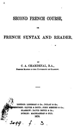 Cover for Second French course, or, French syntax and reader