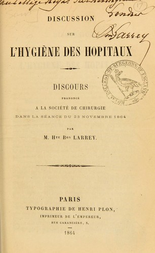 Cover for Discussion sur l'hygi©·ne des h©þpitaux