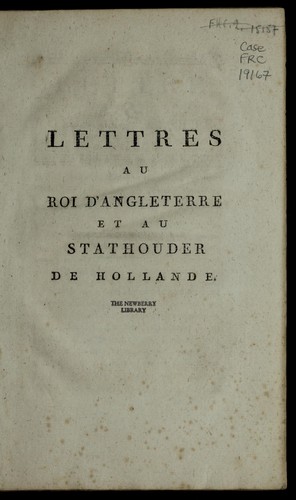 Cover for Lettres au roi d'Angleterre et au stathouder de Hollande