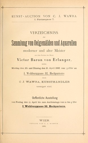 Cover for Verzeichniss der sammlung von oelgemälden und aquarellen moderner und alter meister aus dem besitze des Herrn Victor Baron von Erlanger