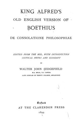 Cover for King Alfred's old English version of Boethius De consolatione philosophiae