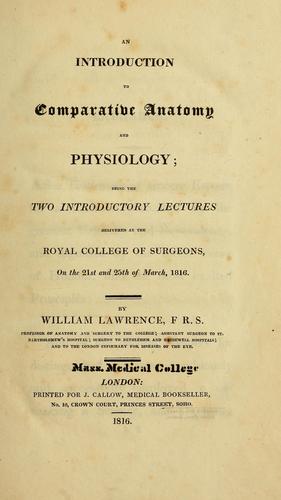 Cover for An introduction to comparative anatomy and physiology