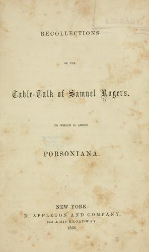 Cover for Recollections of the table-talk of Samuel Rogers.