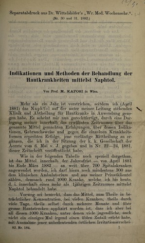Cover for Indikationen und Methoden der Behandlung der Hautkrankheiten mittelst Naphtol