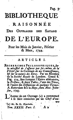 Cover for Bibliothèque raisonnée des ouvrages des savans de l'Europe