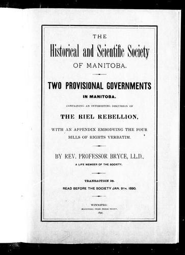 Cover for Two provisional governments in Manitoba