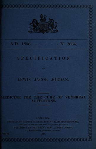 Cover for Specification of Lewis Jacob Jordan