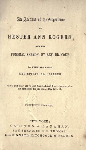 Cover for An account of the experience of Hester Ann Rogers.