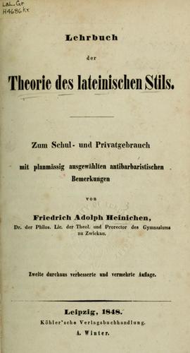 Cover for Lehrbuch der Theorie des lateinischen Stils