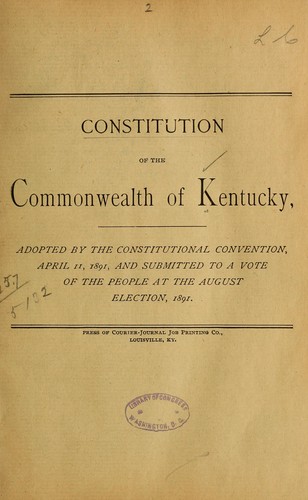 Cover for Constitution of the commonwealth of Kentucky