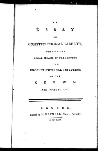 Cover for An Essay on constitutional liberty