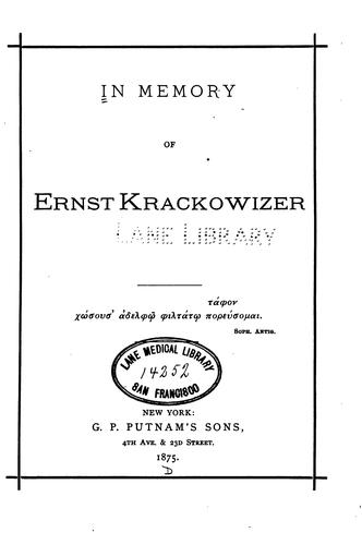 Cover for In memory of Ernst Krackowizer ...