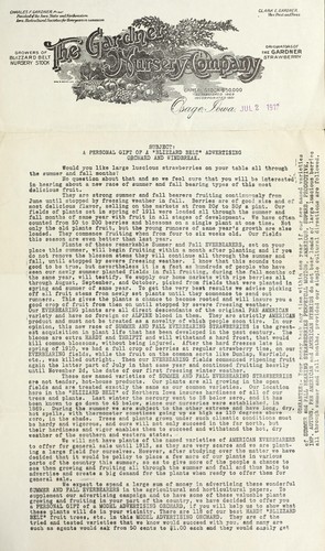 Cover for A personal gift of a "blizzard belt" advertising orchard and windbreak