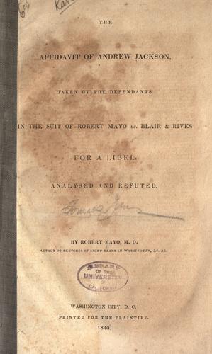 Cover for The affidavit of Andrew Jackson
