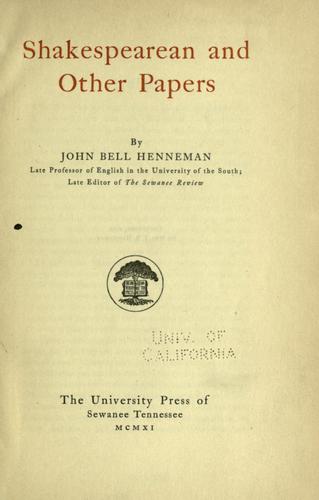 Cover for Shakespearean and other papers